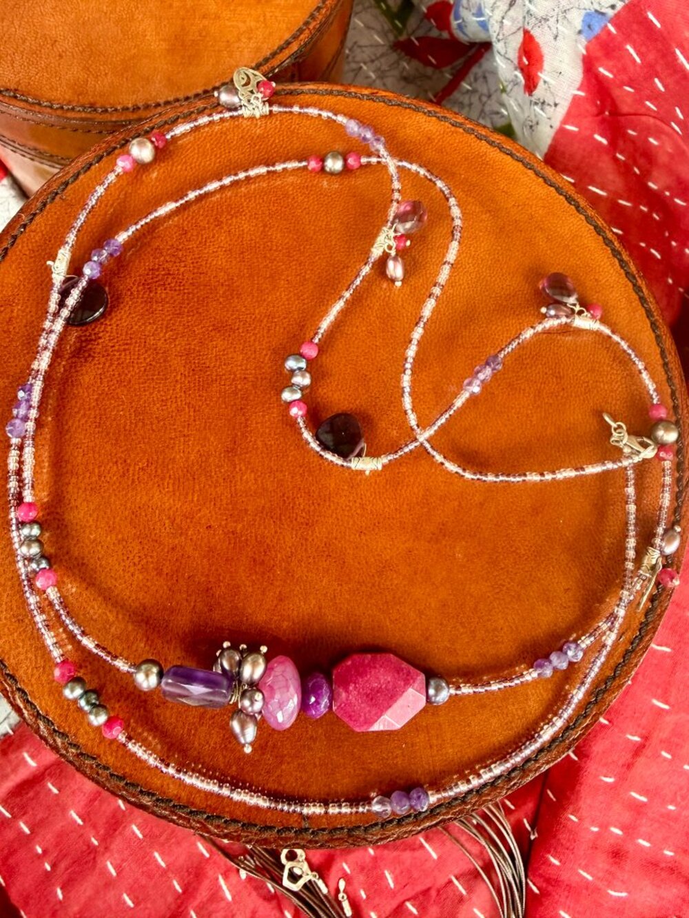 SILPADA N2348 Blush Wine Necklace 42" Sterling Silver Amethyst Quartz Agate